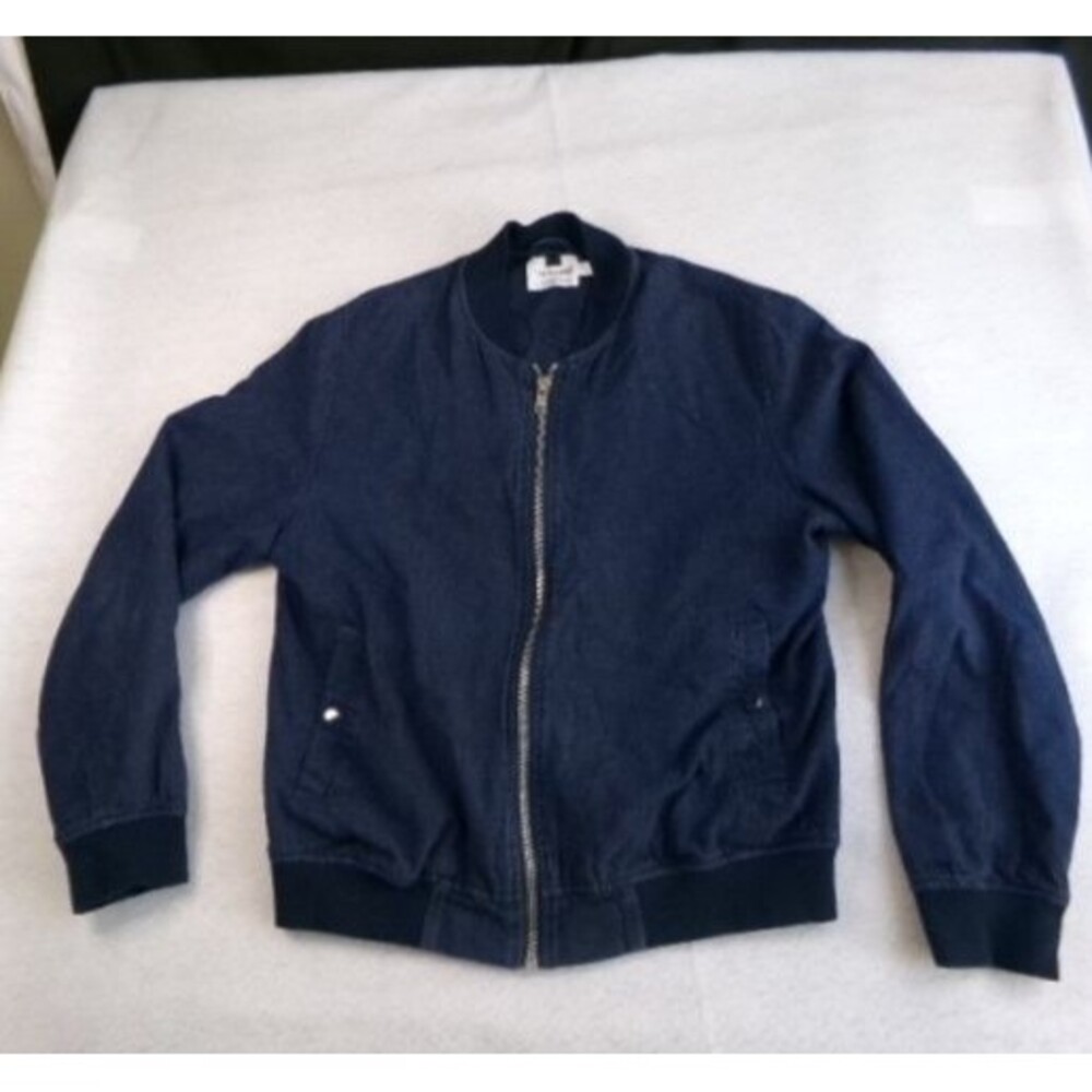 Topman Mens Navy Blue Denim Bomber Jacket Osaka Empire Eagle Embroidered Medium